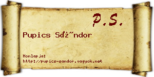 Pupics Sándor névjegykártya